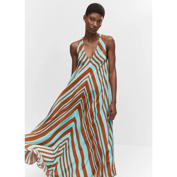 MANGO Striped Satin Crossover Maxi Dress NWT 🧡 - Picture 13 of 16